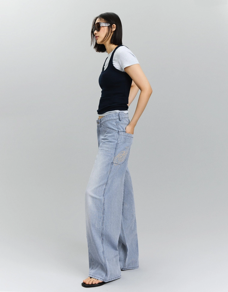 Джинсы супер свободного кроя с низкой посадкой в полоску