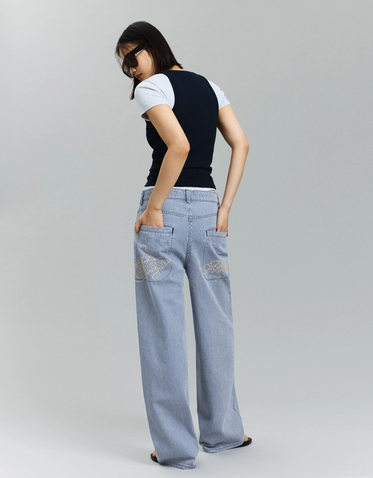 Джинсы супер свободного кроя с низкой посадкой в полоску