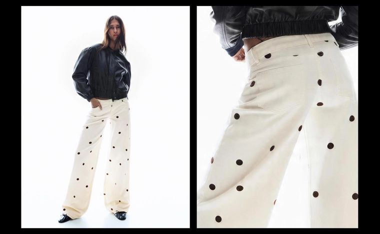 Джинсы свободного кроя в горошек