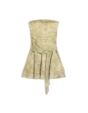 Мини-платье бандо с поясом и принтом- Заказать в России