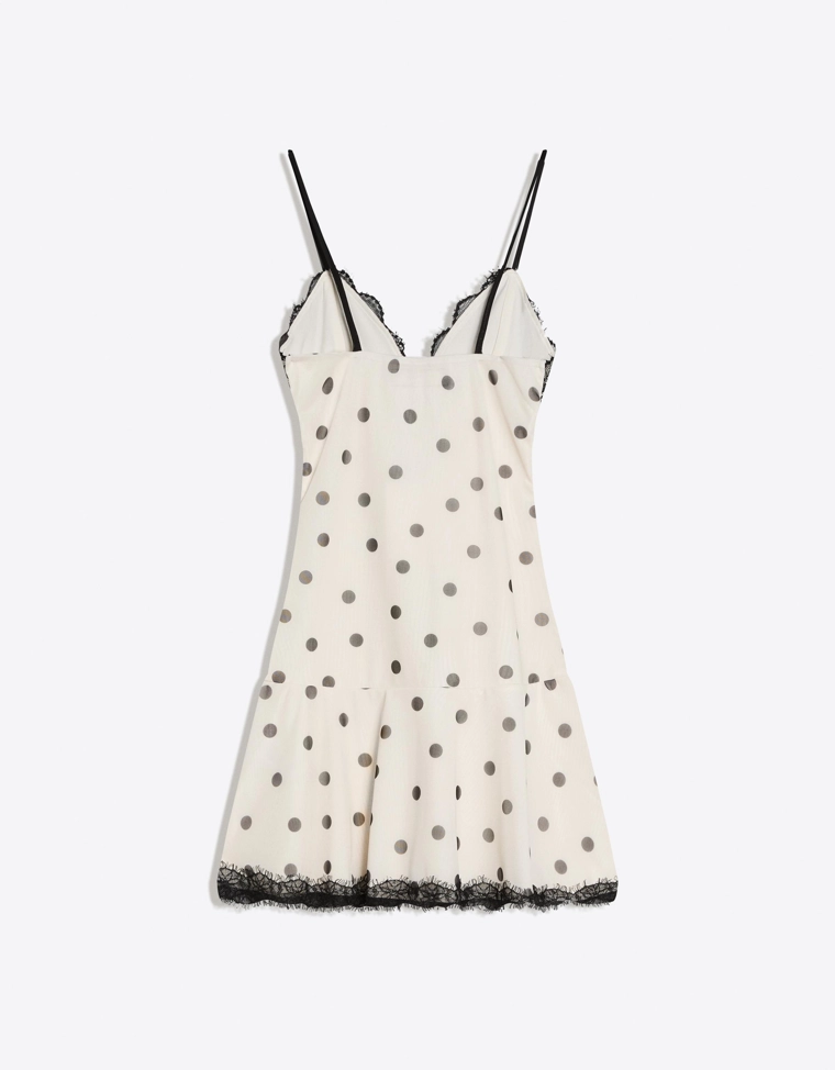 Мини-платье из полупрозрачной ткани на бретелях с кружевным принтом