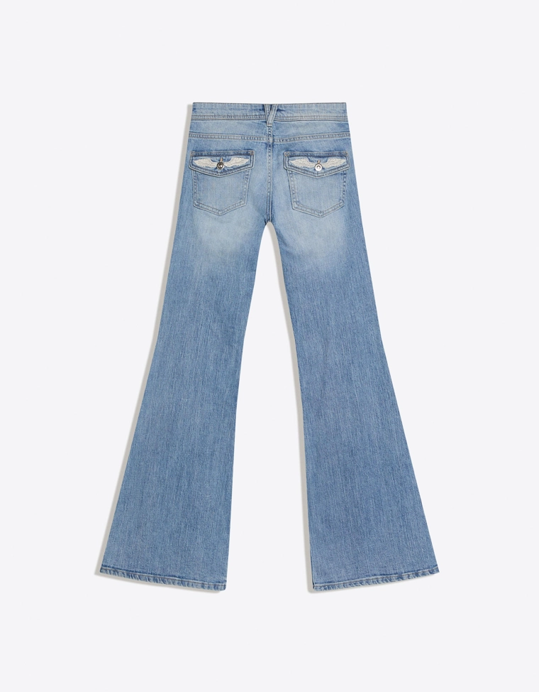 Расклешенные джинсы с низкой посадкой и вышивкой