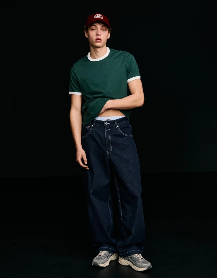 Футболка с контрастной отделкой в рубчик