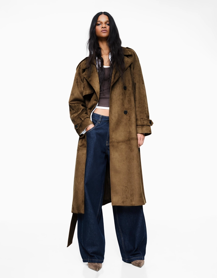 Тренч из искусственной замши