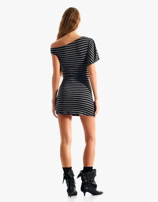 Мини-платье асимметричного кроя в полоску- Заказать в России