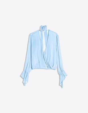 Блуза с длинными рукавами и шарфом с запахом- Заказать в России