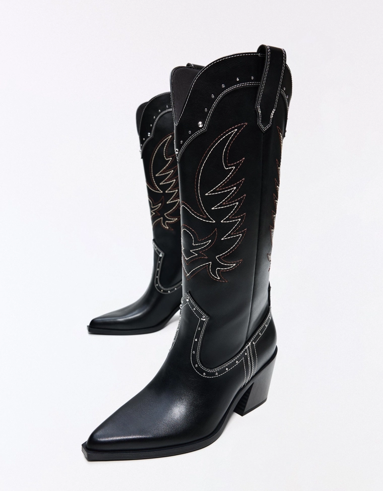 Cowboy studded heel boots