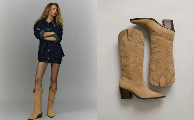 Ботинки в ковбойском стиле на каблуке с заклепками