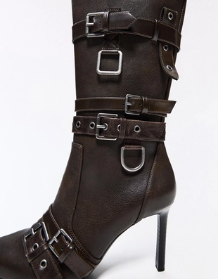 Сапоги на каблуке с пряжками- Заказать в России