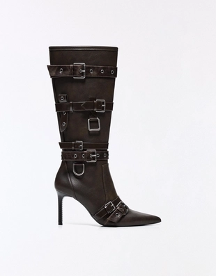 Сапоги на каблуке с пряжками- Заказать в России