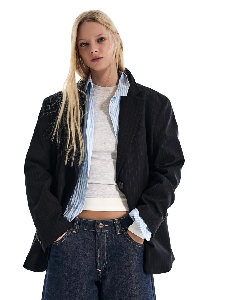 Двубортный блейзер в полоску