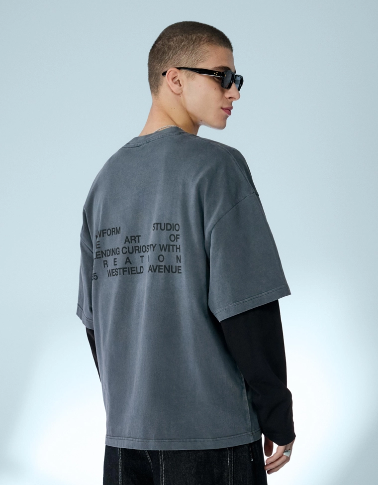 Футболка с принтом и двойными рукавами