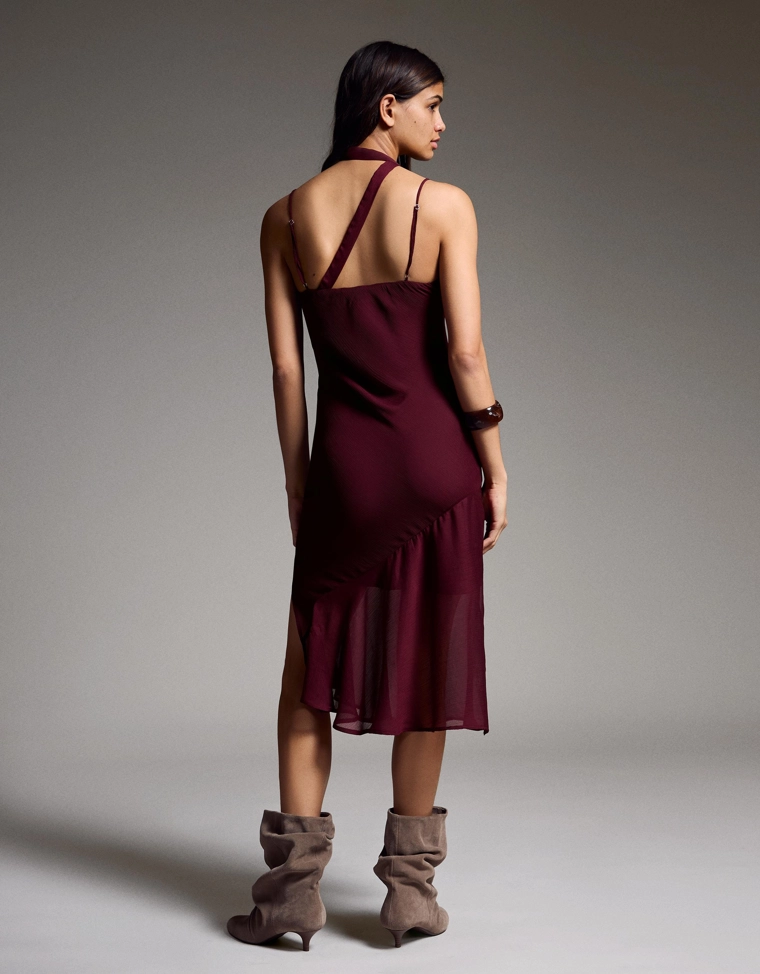 Платье миди из шифона с принтом павлина