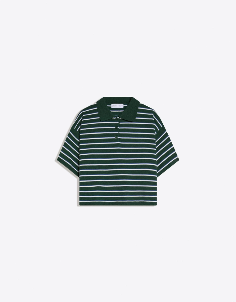 Свитер в полоску с воротником-поло