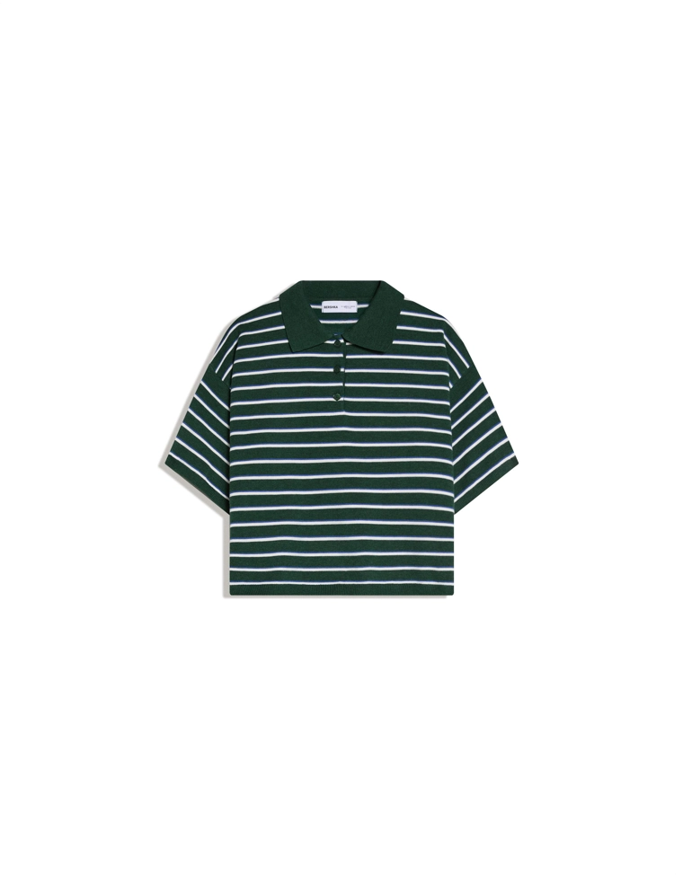 Свитер в полоску с воротником-поло