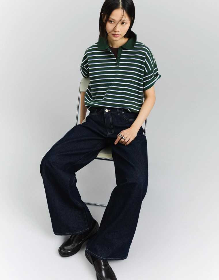 Свитер в полоску с воротником-поло