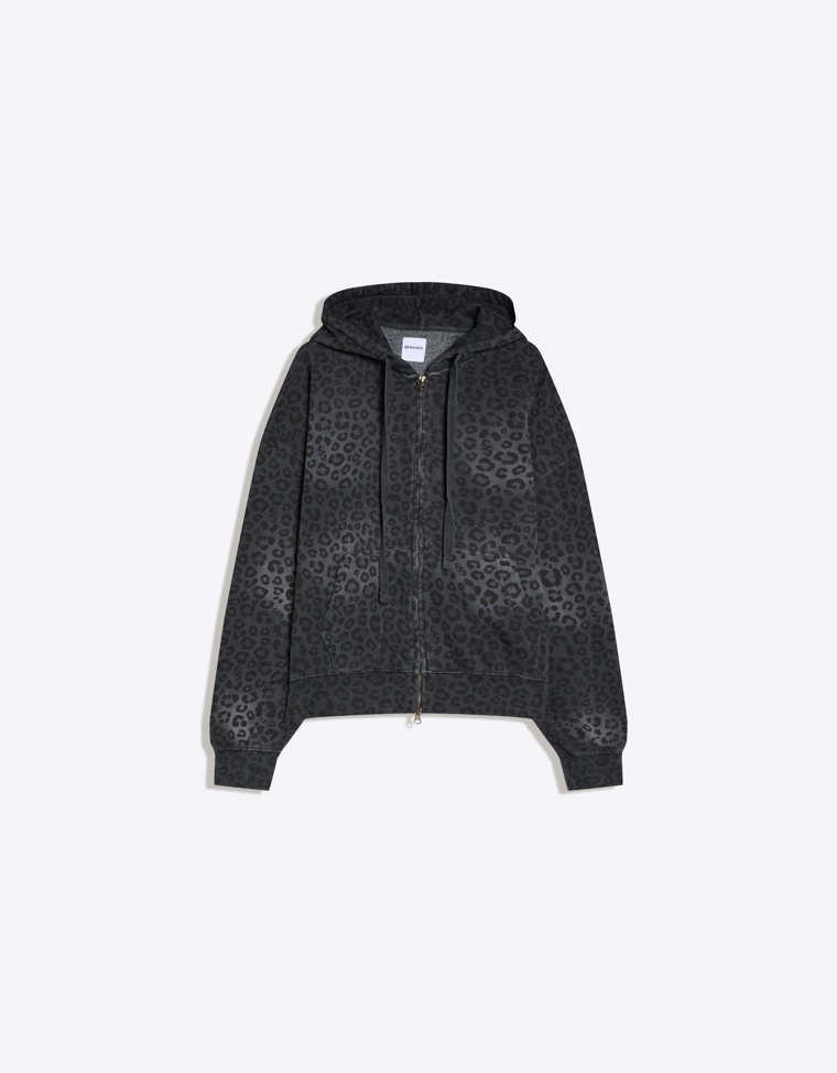 Худи на молнии с капюшоном и принтом