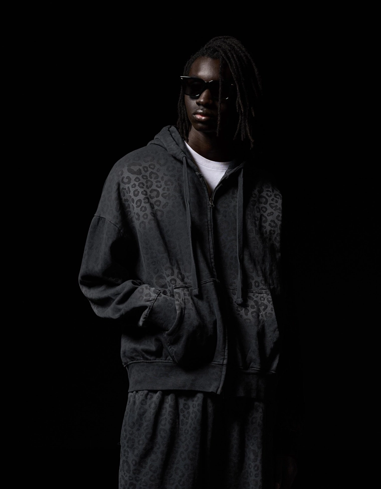 Худи на молнии с капюшоном и принтом