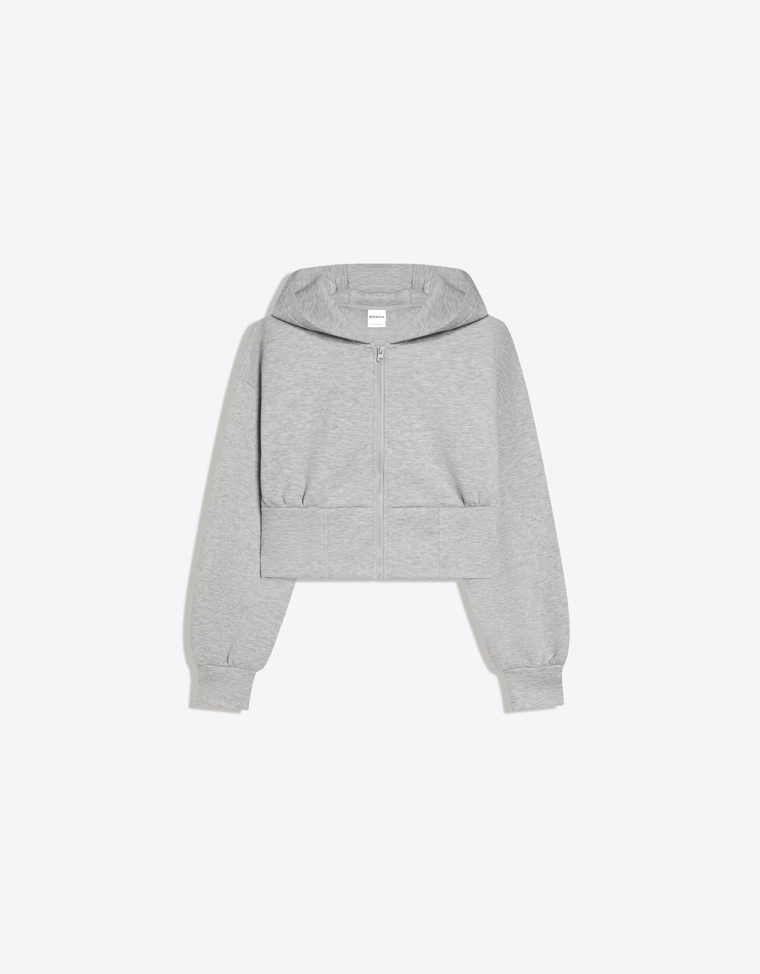 Укороченное худи на молнии с капюшоном
