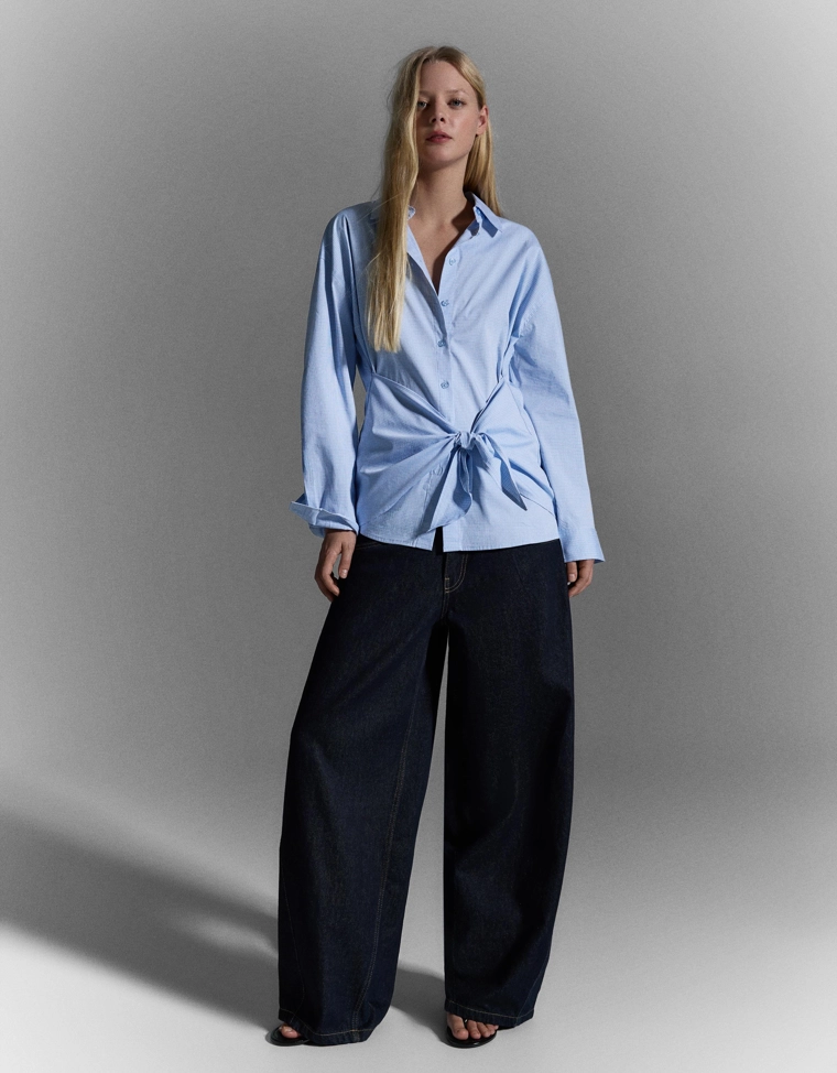 Рубашка оверсайз из поплина с завязками