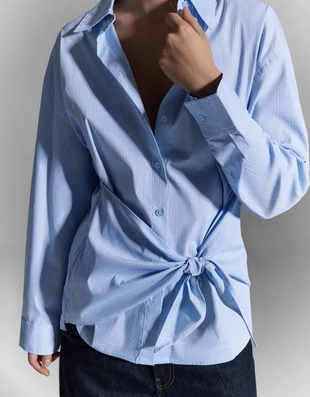 Рубашка оверсайз из поплина с завязками- Заказать в России