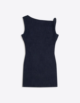 Джинсовое мини-платье с открытыми плечами- Заказать в России