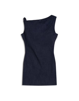 Джинсовое мини-платье с открытыми плечами- Заказать в России