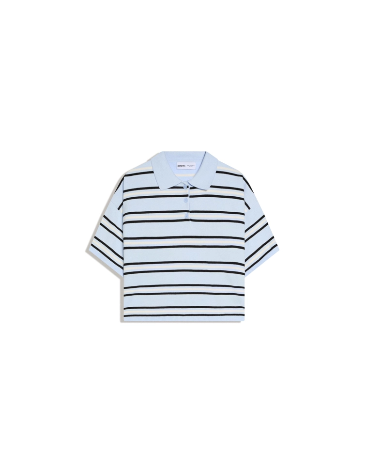 Свитер в полоску с воротником-поло