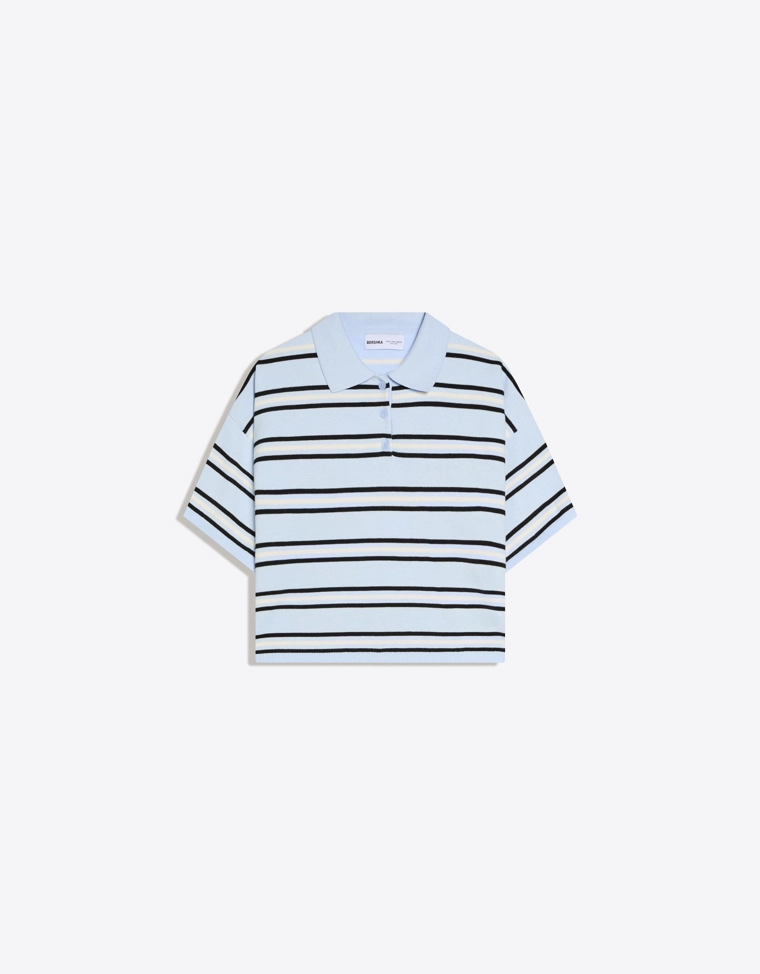 Свитер в полоску с воротником-поло