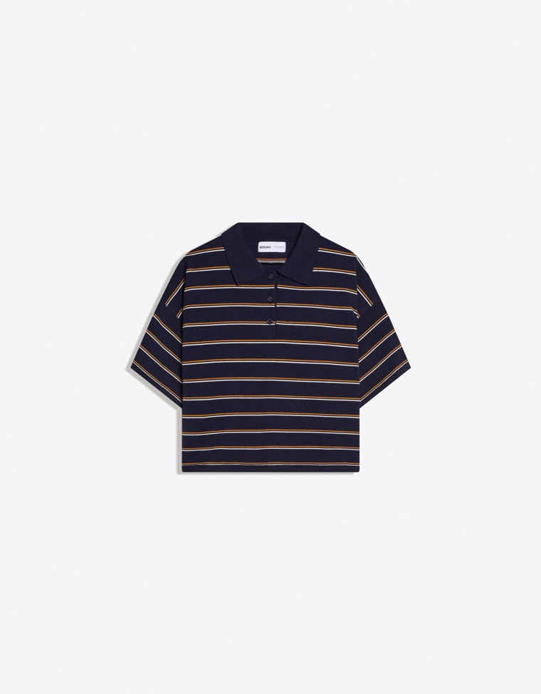 Свитер в полоску с воротником-поло