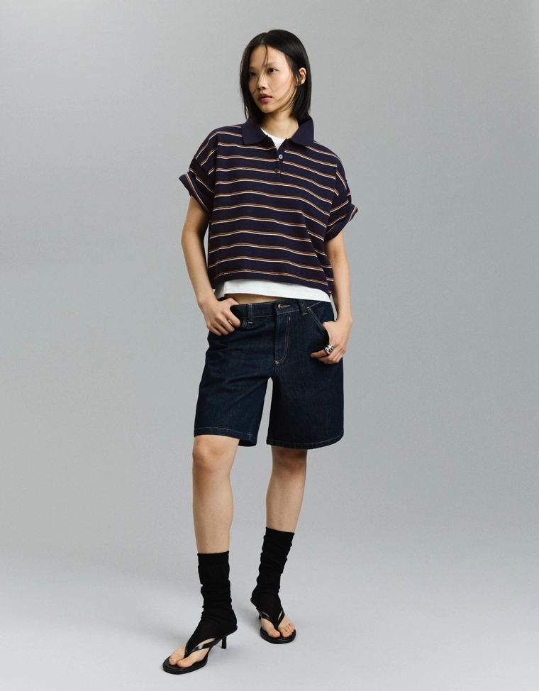 Свитер в полоску с воротником-поло