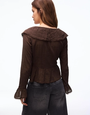 Блуза в стиле рустик с длинными рукавами и воланами- Заказать в России