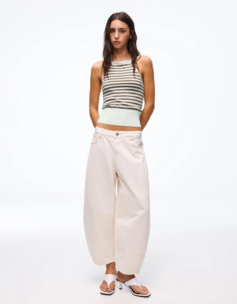 Топ в полоску с горловиной халтер