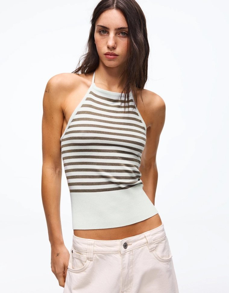 Топ в полоску с горловиной халтер