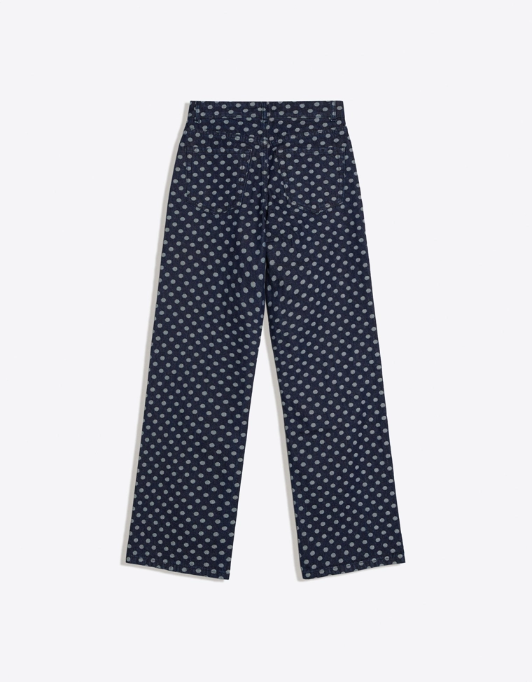 Джинсы прямого кроя с широкими штанинами и принтом в горошек