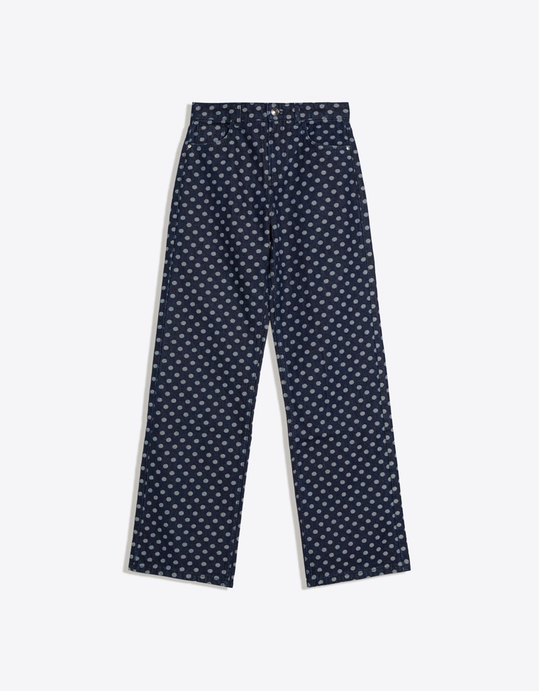 Джинсы прямого кроя с широкими штанинами и принтом в горошек