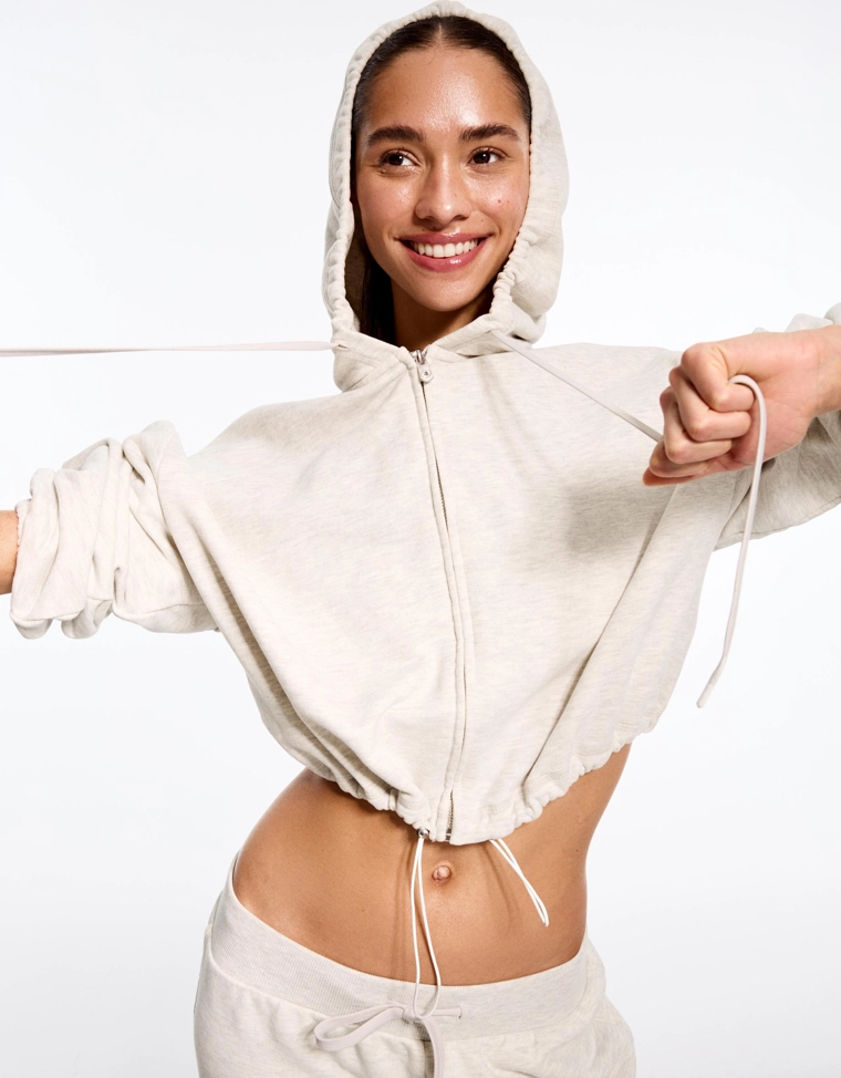 Худи на молнии с капюшоном и рукавами-фонариками