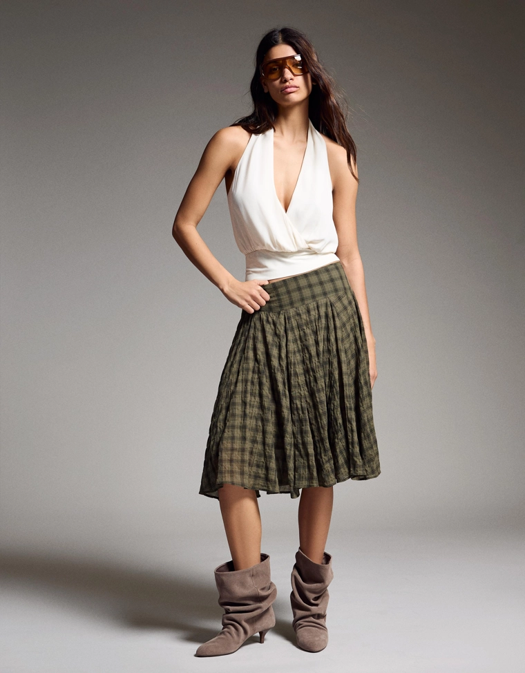 Объемная юбка миди в клетку