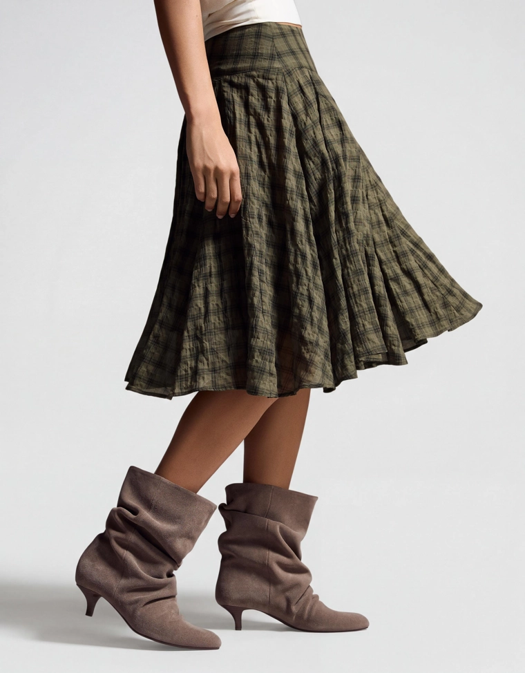 Объемная юбка миди в клетку