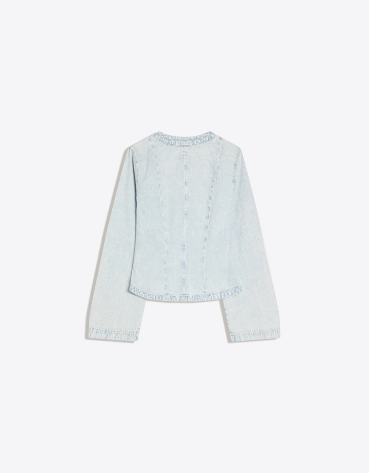 Джинсовая куртка с баской в полоску