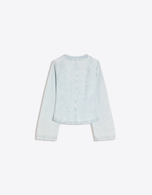 Джинсовая куртка с баской в полоску- Заказать в России