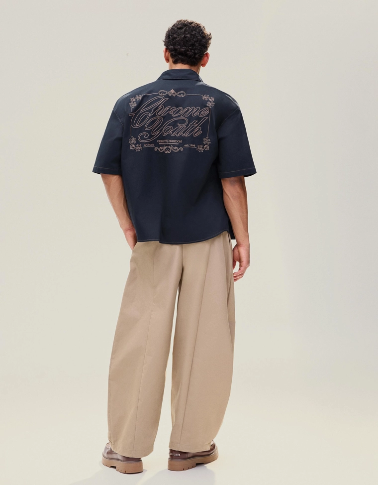 Рубашка оверсайз с короткими рукавами и вышивкой