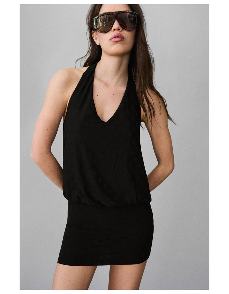 Мини-платье из жаккарда в горошек