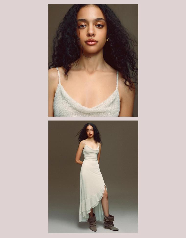 Платье миди в стиле рустик с бретелями и воланами