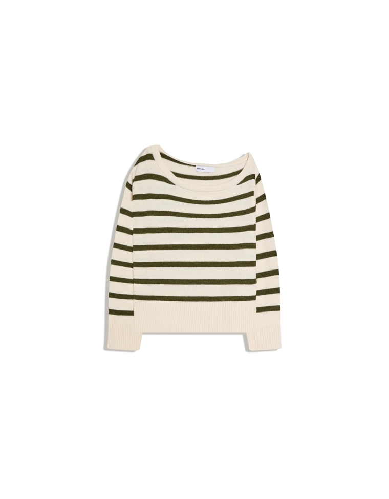 Свитер асимметричного кроя в стиле рустик в полоску