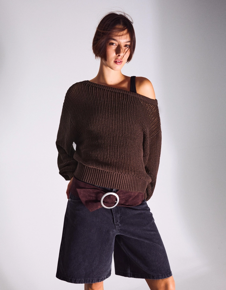 Свитер ажурной вязки в стиле рустик