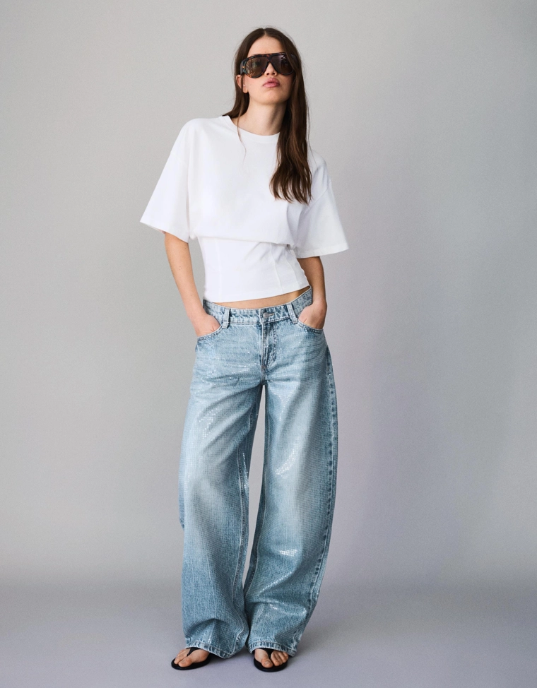 Джинсы barrel свободного кроя с пайетками