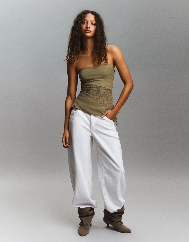 Кружевной топ бандо асимметричного кроя