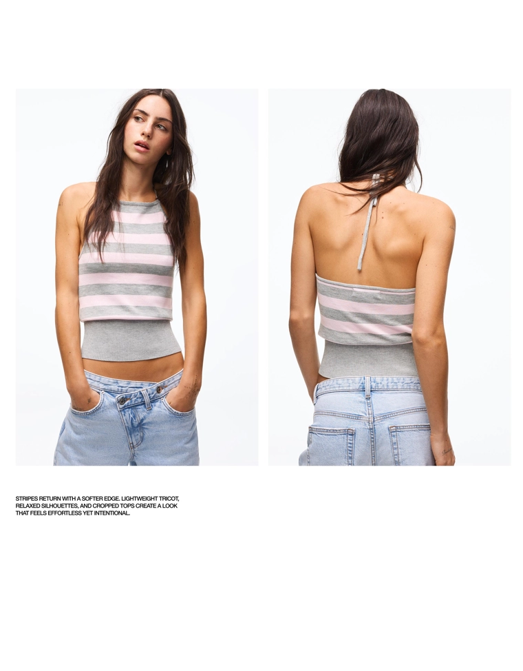 Топ в полоску с горловиной халтер