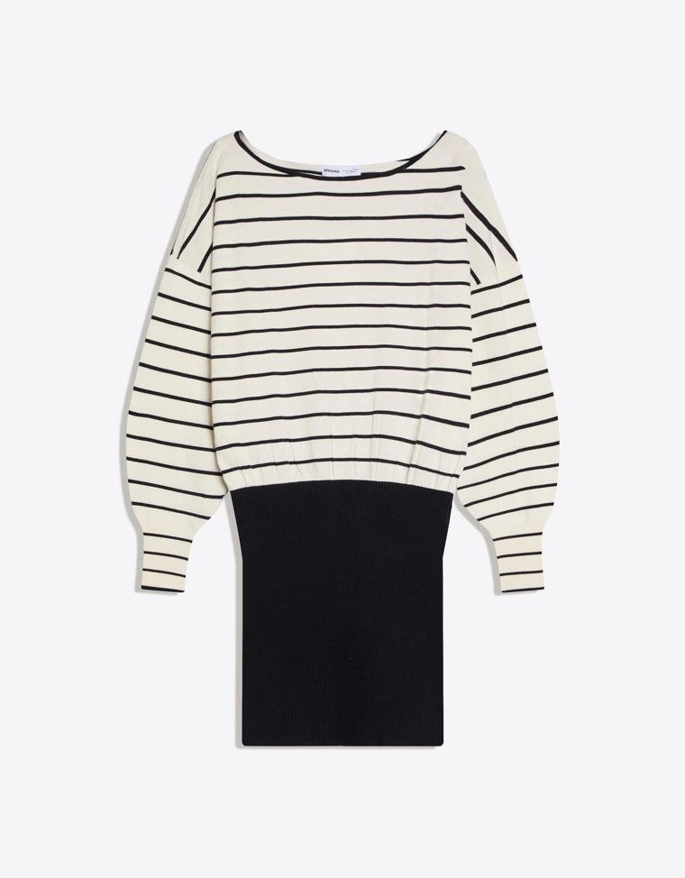 Платье мини с асимметричным подолом из ребристой ткани